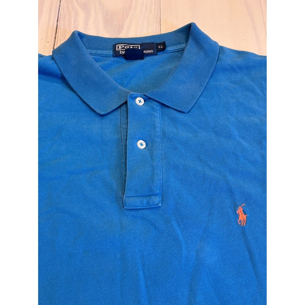 Polo by Ralph Lauren Mens XL Blue Short Sleeve Pique Polo Shirt Orange Pony Logo